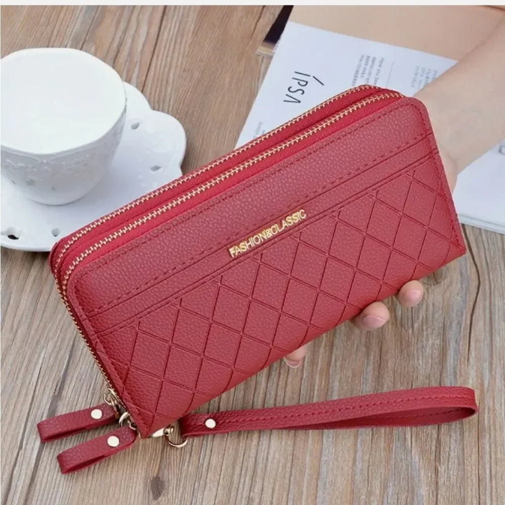 Ladys Women PULeather Wallet Double Zipper Card Holder Clutch Purse Long Handbag